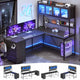 SEDETA 62 Inch L Shaped LED Gaming Desk Computer Desk with Power Outlet Storage Drawers Pegboard