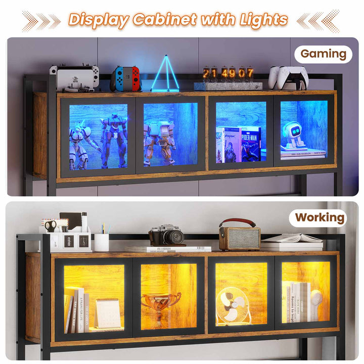 SEDETA 62 Inch L Shaped LED Gaming Desk Computer Desk with Power Outlet Storage Drawers Pegboard