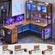SEDETA 62 Inch L Shaped LED Gaming Desk Computer Desk with Power Outlet Storage Drawers Pegboard
