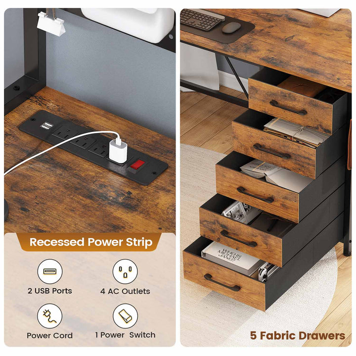 SEDETA 62 Inch L Shaped LED Gaming Desk Computer Desk with Power Outlet Storage Drawers Pegboard