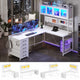 SEDETA 62 Inch L Shaped LED Gaming Desk Computer Desk with Power Outlet Storage Drawers Pegboard