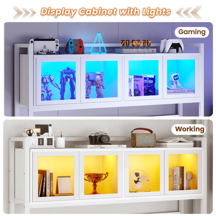 SEDETA 62 Inch L Shaped LED Gaming Desk Computer Desk with Power Outlet Storage Drawers Pegboard