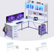 SEDETA 62 Inch L Shaped LED Gaming Desk Computer Desk with Power Outlet Storage Drawers Pegboard