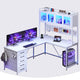 SEDETA 62 Inch L Shaped LED Gaming Desk Computer Desk with Power Outlet Storage Drawers Pegboard