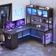SEDETA 62 Inch L Shaped LED Gaming Desk Computer Desk with Power Outlet Storage Drawers Pegboard