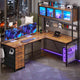 SEDETA 62 Inch L Shaped LED Gaming Desk Computer Desk with Power Outlet Storage Drawers Pegboard