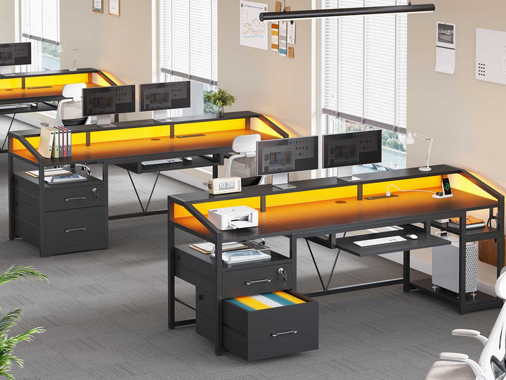 SEDETA 63 Inch Office Computer Desk LED Gaming Desk with Lock Drawers