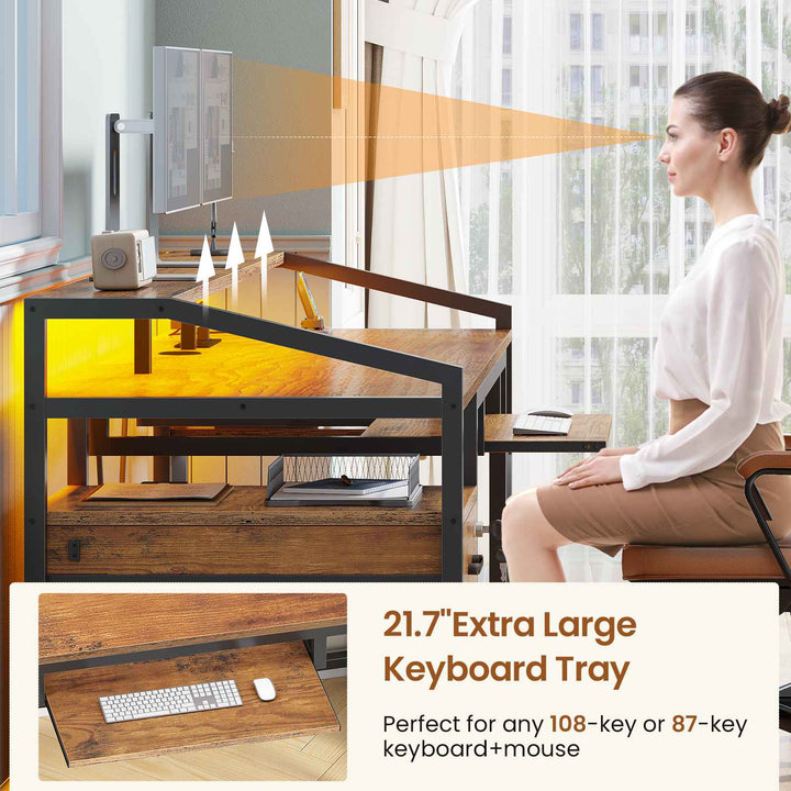 SEDETA 63 Inch Office Computer Desk LED Gaming Desk with Lock Drawers