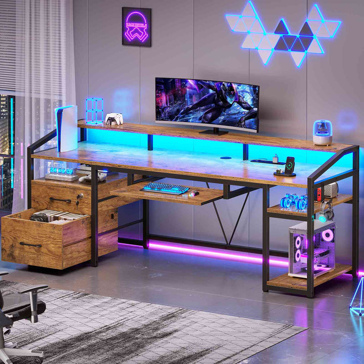 SEDETA 63 Inch Office Computer Desk LED Gaming Desk with Lock Drawers