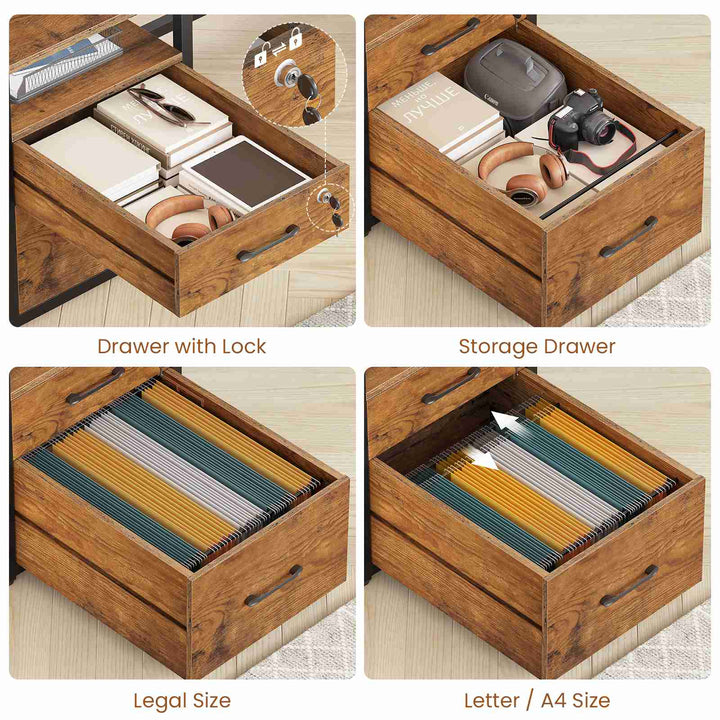SEDETA 63 Inch Office Computer Desk LED Gaming Desk with Lock Drawers