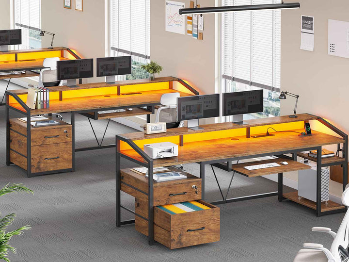 SEDETA 63 Inch Office Computer Desk LED Gaming Desk with Lock Drawers