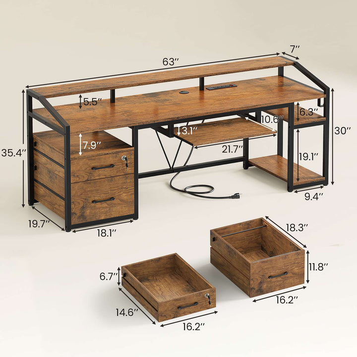 SEDETA 63 Inch Office Computer Desk LED Gaming Desk with Lock Drawers