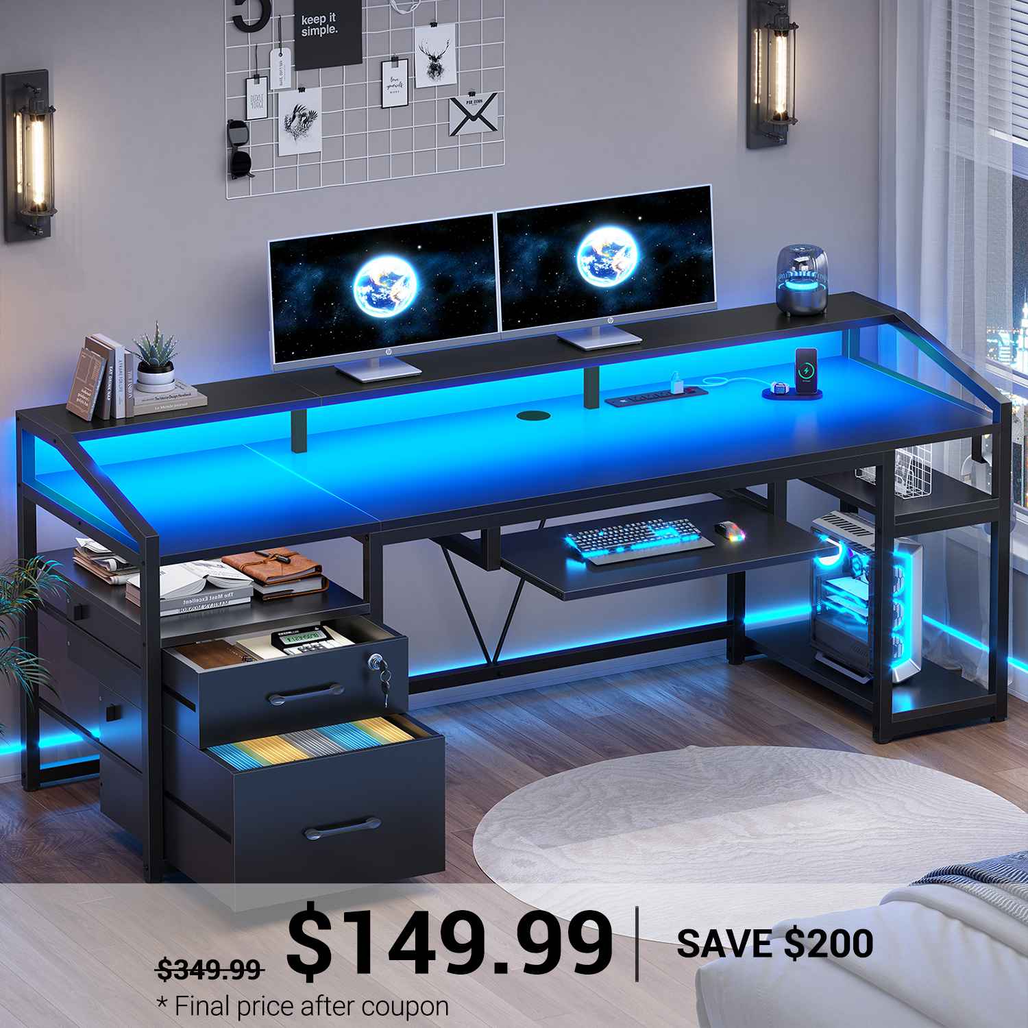 SEDETA® 63 Inch Ergonomic LED Gaming Desk Home Office Computer Table w