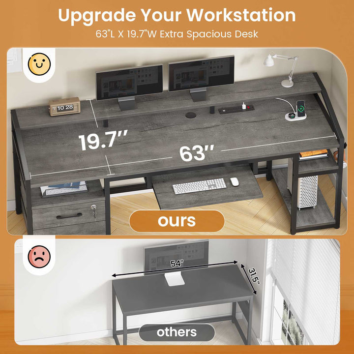 SEDETA 63 Inch Office Computer Desk LED Gaming Desk with Lock Drawers