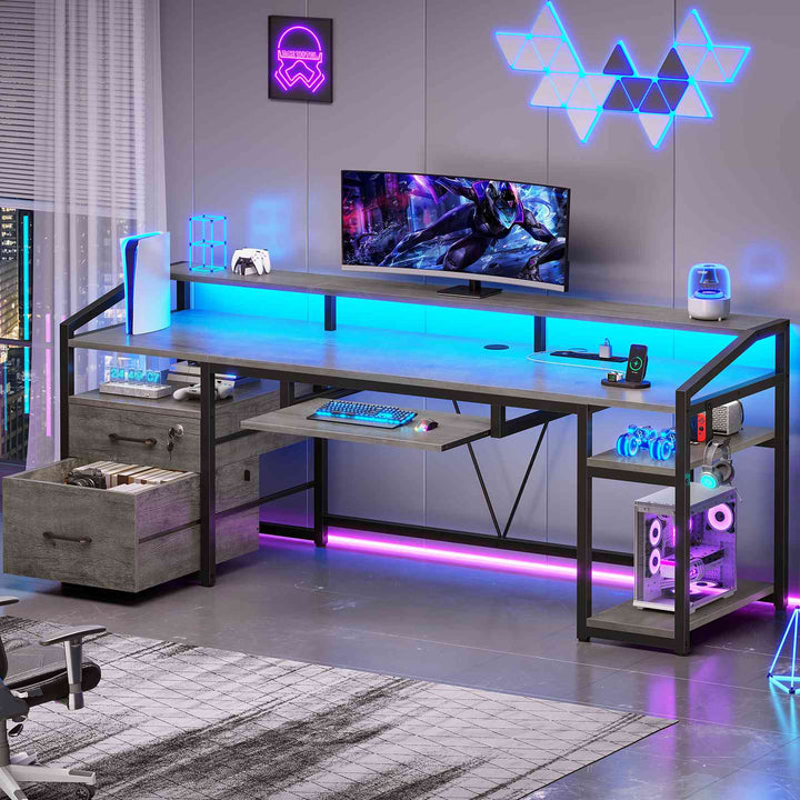 SEDETA 63 Inch Office Computer Desk LED Gaming Desk with Lock Drawers