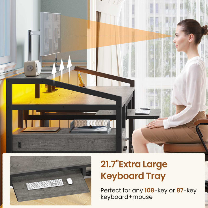 SEDETA 63 Inch Office Computer Desk LED Gaming Desk with Lock Drawers