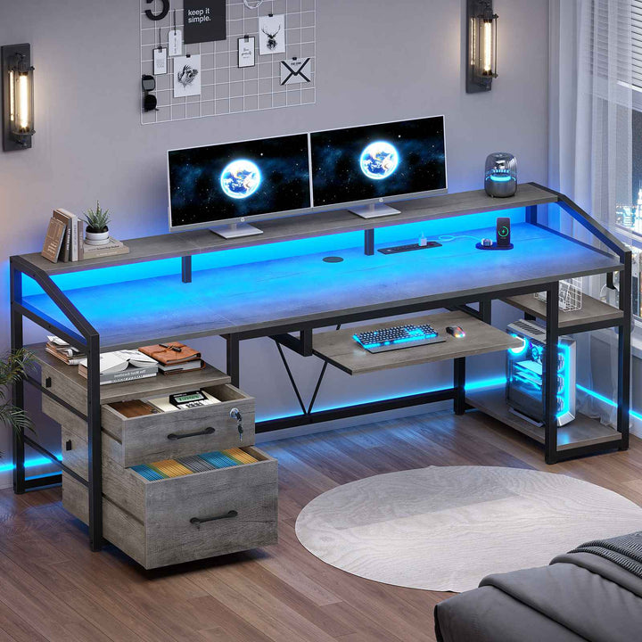 SEDETA 63 Inch Office Computer Desk LED Gaming Desk with Lock Drawers