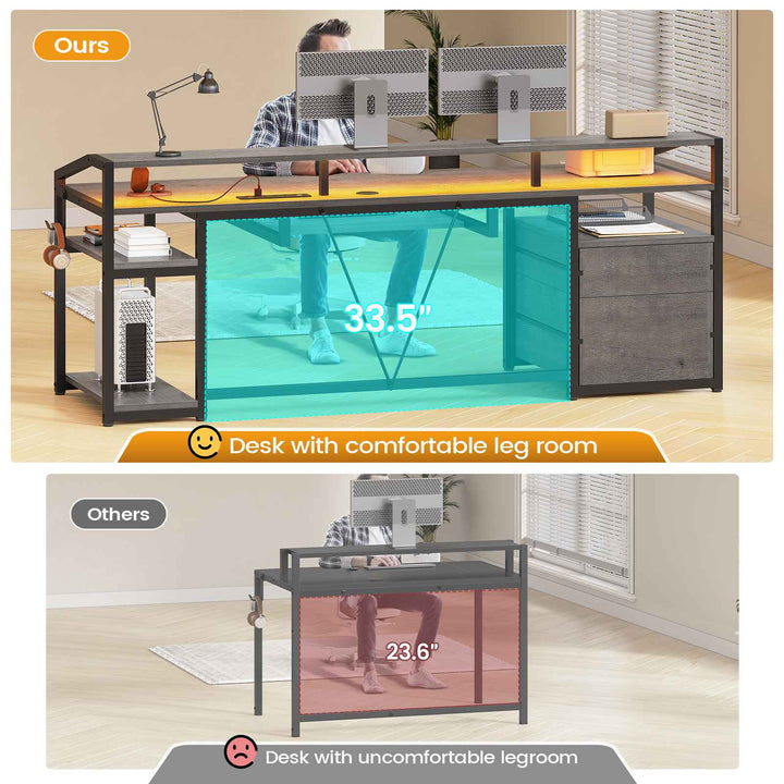 SEDETA 63 Inch Office Computer Desk LED Gaming Desk with Lock Drawers