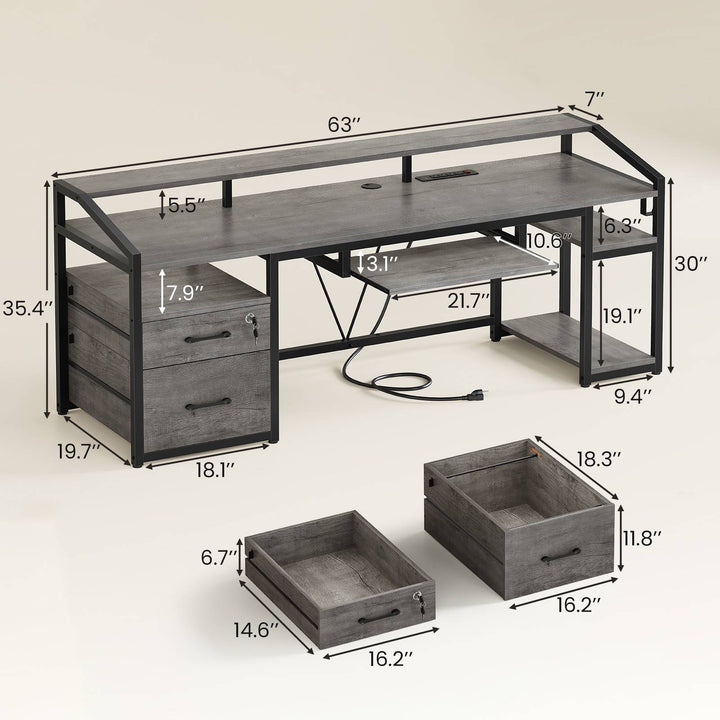 SEDETA 63 Inch Office Computer Desk LED Gaming Desk with Lock Drawers