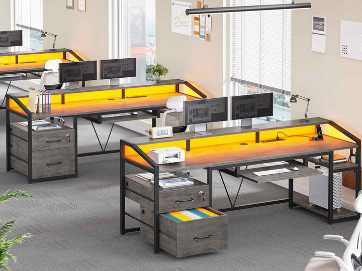 SEDETA 63 Inch Office Computer Desk LED Gaming Desk with Lock Drawers