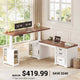 SEDETA 63 Inch L Shaped Electric Standing Desk Height Adjustable Computer Desk Farmhouse with Drawers Shelves and Power Outlet