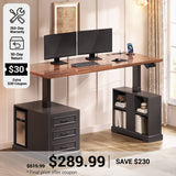 SEDETA® 63 Inch Farmhouse Standing Desk Electric Height Adjustable Computer Desk with Power Outlets 3 Drawers Storage Shelves