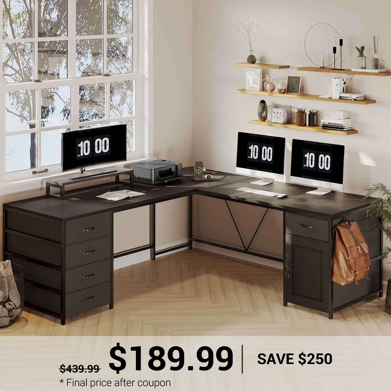 SEDETA 63 Inch L Shaped Computer Desk with Drawers