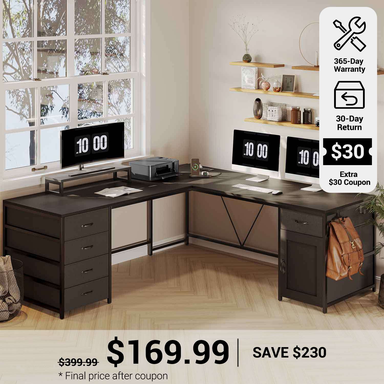 SEDETA® 63 Inch L Shaped Computer Desk Long or Corner Home Office Desk