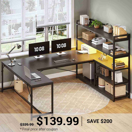 SEDETA 63 Inch Reversible Office Computer Desk L Shaped Gaming Desk wi