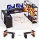 SEDETA® 64.5 Inch Reversible L Shaped Gaming Desk U Shaped Computer Desk with Power Outlet LED Lights and Storage Shelves