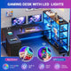 SEDETA® 64.5 Inch Reversible L Shaped Gaming Desk U Shaped Computer Desk with Power Outlet LED Lights and Storage Shelves