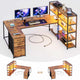 SEDETA® 64.5 Inch Reversible L Shaped Gaming Desk U Shaped Computer Desk with Power Outlet LED Lights and Storage Shelves
