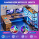 SEDETA® 64.5 Inch Reversible L Shaped Gaming Desk U Shaped Computer Desk with Power Outlet LED Lights and Storage Shelves