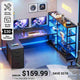 SEDETA® 64.5 Inch Reversible L Shaped Gaming Desk U Shaped Computer Desk with Power Outlet LED Lights and Storage Shelves