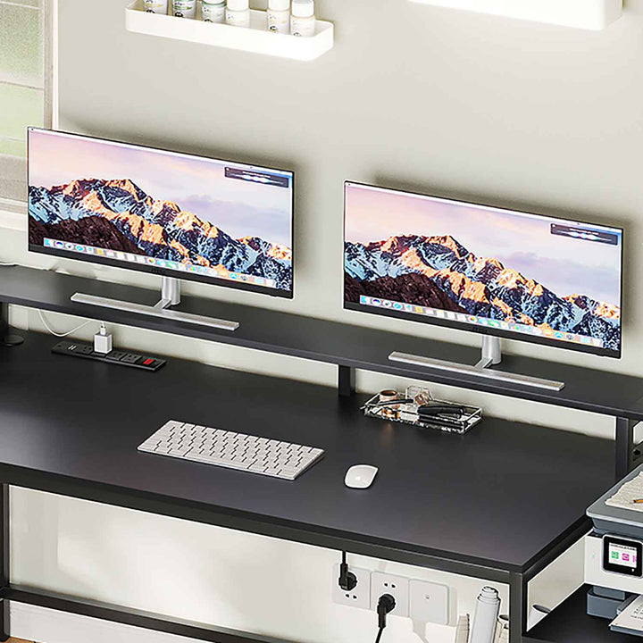 SEDETA® 66 Inch L Shaped LED Gaming Desk Home Office Corner Computer Table with Storage Shelves