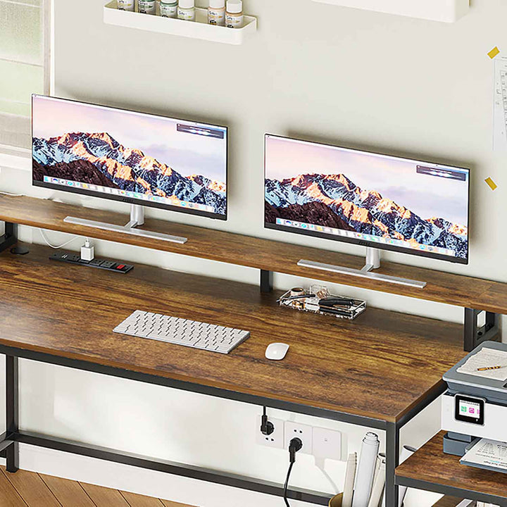 SEDETA® 66 Inch L Shaped LED Gaming Desk Home Office Corner Computer Table with Storage Shelves