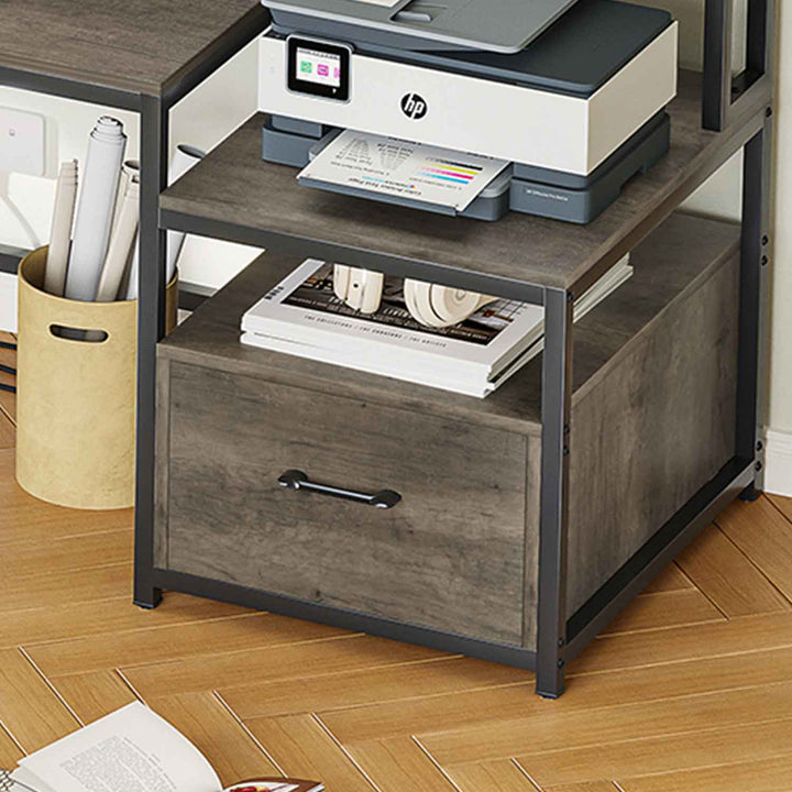 SEDETA - 66 Inch Corner L Shaped Computer Desk Office Desk Gaming Table with Led Lights File Drawer Power Outlet Monitor Shelf Printer Storage Shelves