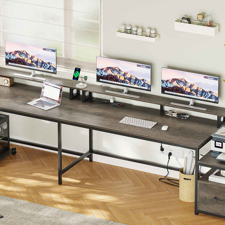 SEDETA - 66 Inch Corner L Shaped Computer Desk Office Desk Gaming Table with Led Lights File Drawer Power Outlet Monitor Shelf Printer Storage Shelves