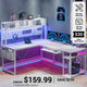 SEDETA® 67 Inch LED Gaming Desk Reversible L Shaped Computer Desk with Power Outlet Pegboard Storage Bag for Home Office