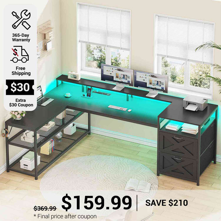 SEDETA 67 Inch L Shaped Desk with Drawers for Home Office
