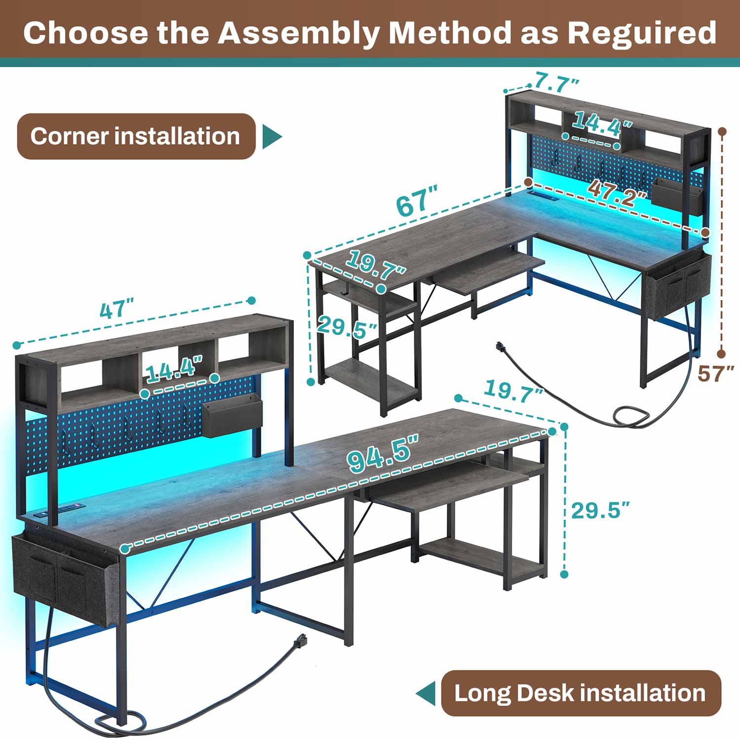 SEDETA - 67 Inch L Shaped Gaming Desk Reversible Computer Desk with Le