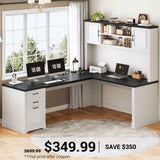 SEDETA 68.9 Inch Farmhouse Executive Office Desk Computer Desk with Storage Shelves for Home Office