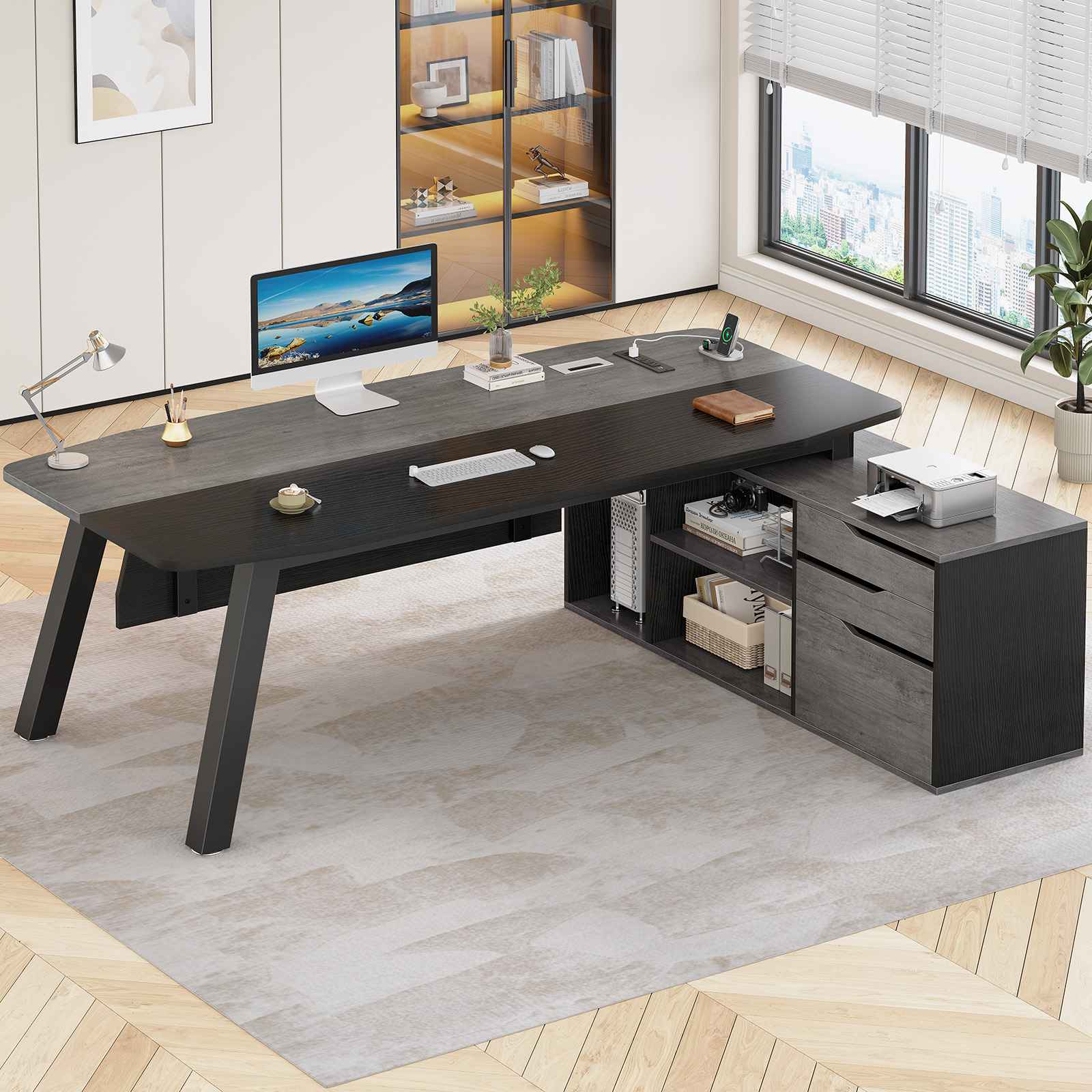 SEDETA 71 Inch Executive Desk with File Cabinet Office Desk with Drawe