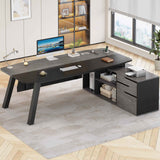 SEDETA - 71 Inch Office Executive Desk L Shaped Computer Desk with Power Outlets Drawers and Shelves