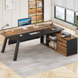 SEDETA - 71 Inch Office Executive Desk L Shaped Computer Desk with Power Outlets Drawers and Shelves