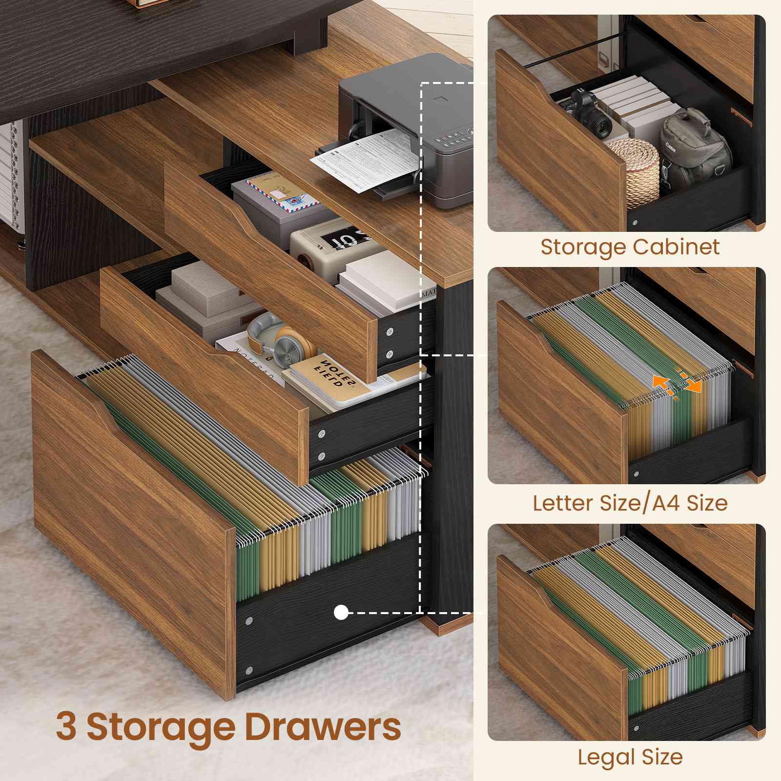SEDETA 71 Inch Executive Desk with File Cabinet Office Desk with Drawe