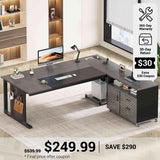 SEDETA® 71 Inch L Shaped Computer Desk with Rolling File Cabinet Office Executive Desk with Storage Drawers Power Outlets Pegboard