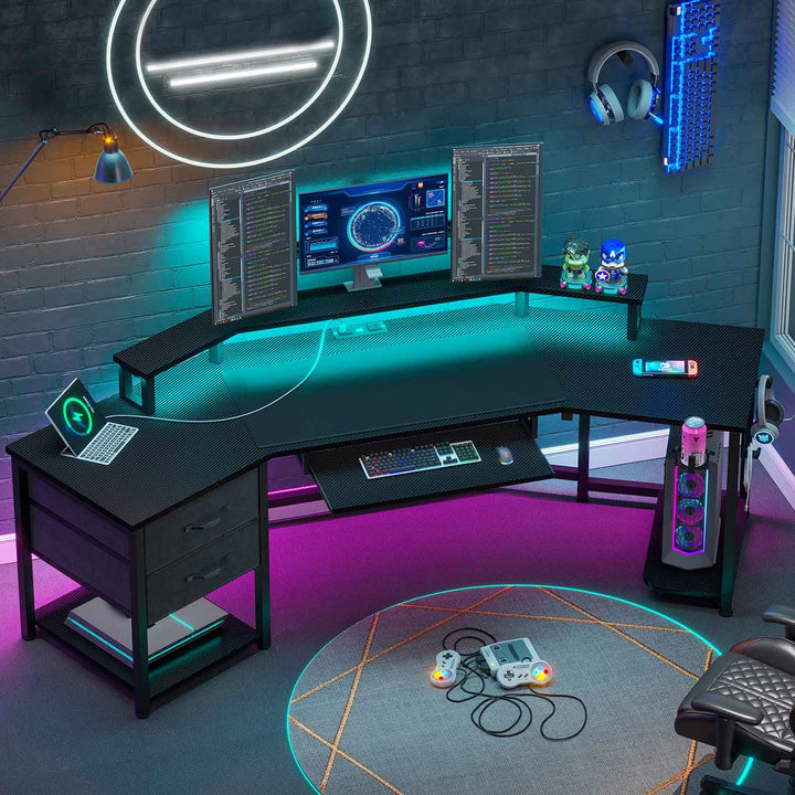 SEDETA® 79 Inch LED Wing Shaped Gaming Desk Computer Table with Storage for Home Office