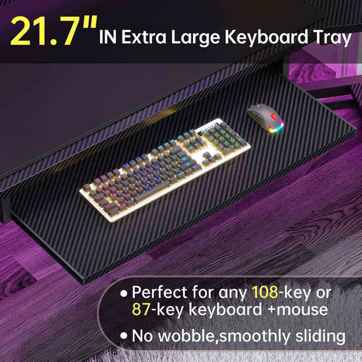 SEDETA® 79 Inch LED Wing Shaped Gaming Desk Computer Table with Storage for Home Office