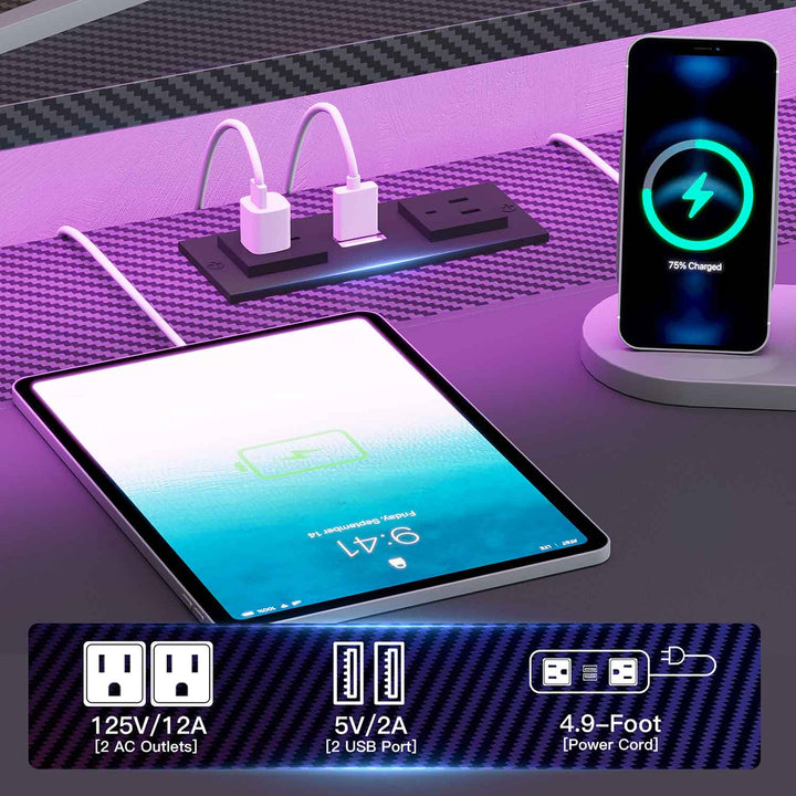 SEDETA® 79 Inch LED Wing Shaped Gaming Desk Computer Table with Storage for Home Office